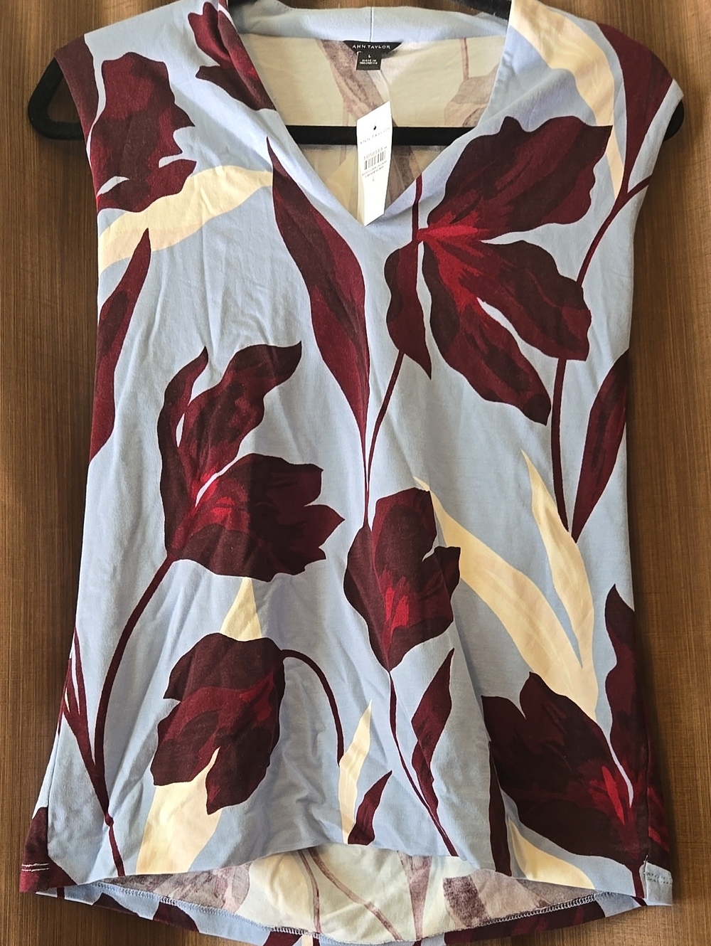 Ann Taylor Light Blue V-Neck Camisole with Burgundy Floral Print